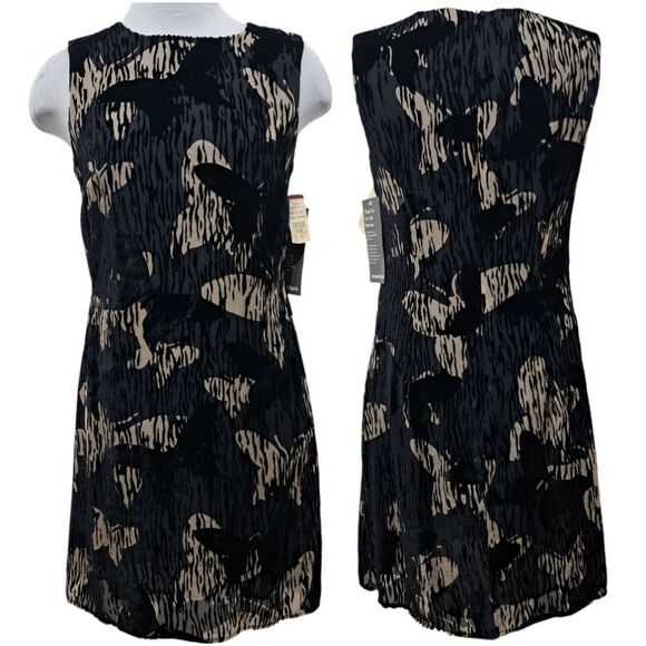 Vintage Tessuto Velvet Butterfly Print Silk Blend A Line Dress Size 8 Black/Mult - Picture 1 of 14
